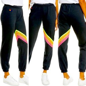 AVIATOR NATION CHARCOAL NEON CHEVRON SWEATPANTS S
